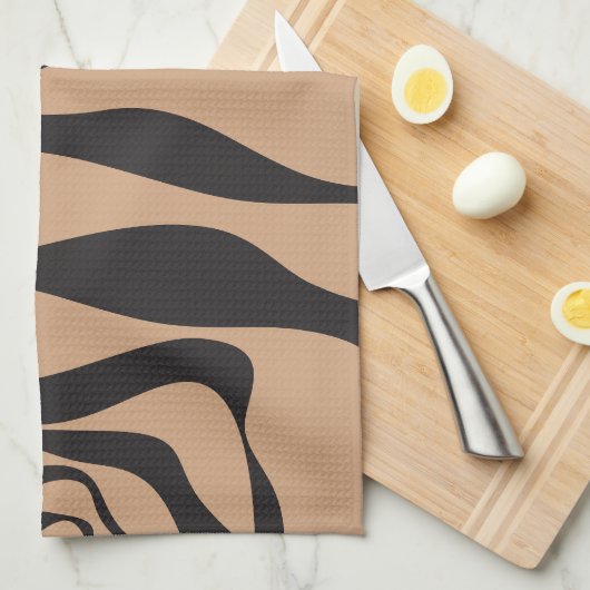 TanとBlackのEbbとFlow 4 キッチンタオル (四つ折り)