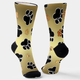 Tanとblack pawは金ゴールド背景に印刷#1 ソックス