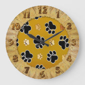 Tanとblack pawは金ゴールド背景に印刷#2 ラージ壁時計 (正面)