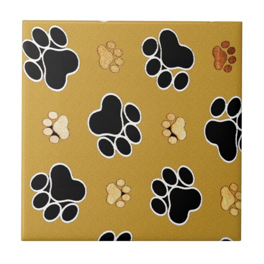 Tanとblack pawは金ゴールド背景に印刷#4 タイル (正面)
