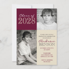 TanとBurgundy 2写真卒業 招待状