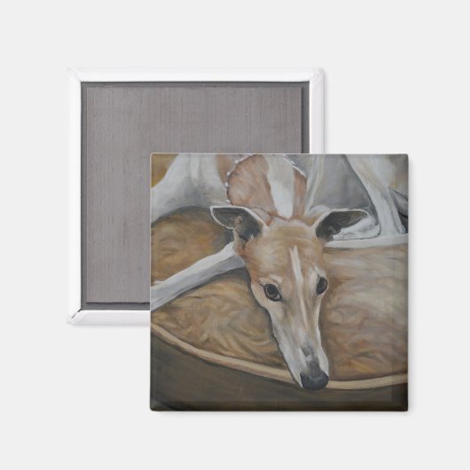 TanとWhite Greyhound Dog Art Magnet マグネット (正面/裏面)