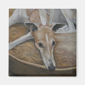 TanとWhite Greyhound Dog Art Magnet マグネット (正面)