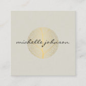 Tan上のエレガント金ゴールドリーフロゴ スクエア名刺 (正面)