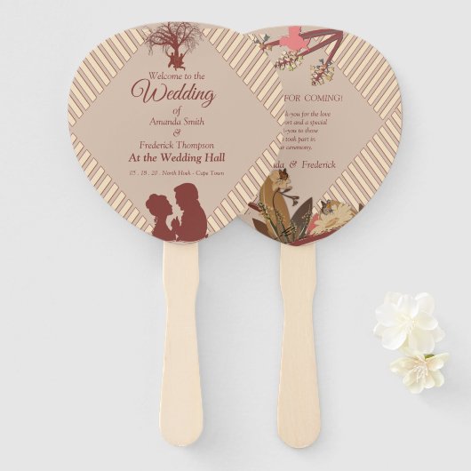 Tan – マルサラワイン&ピンクハンドファンのツイスト ハンドファン (正面&裏面)