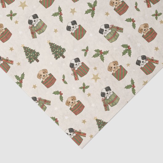 Tan and Black & White Puppies Christmas Pattern 薄葉紙 (詳細)