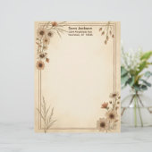 Tan and Brown Flowers and Grass Stationery Paper レターヘッド (スタンド正面)
