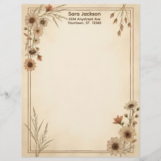 Tan and Brown Flowers and Grass Stationery Paper レターヘッド (正面)