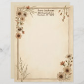 Tan and Brown Flowers and Grass Stationery Paper レターヘッド (正面/裏面)