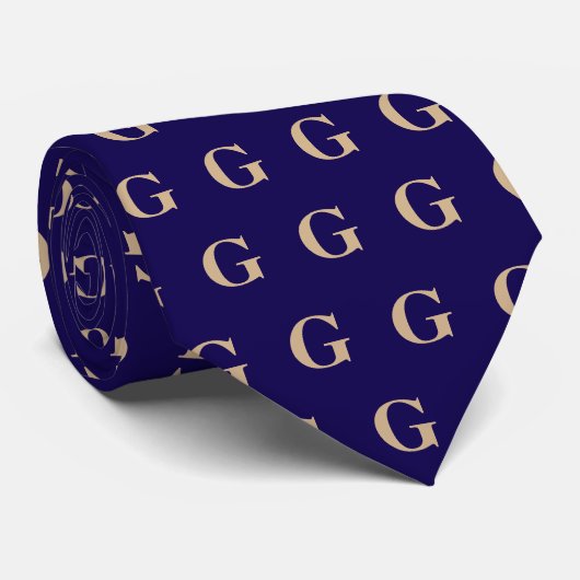 Tan and Dark Blue Monogram Pattern ネクタイ (ロール)