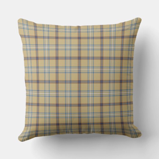 Tan and Wedgewood Blue Plaid クッション (裏面)