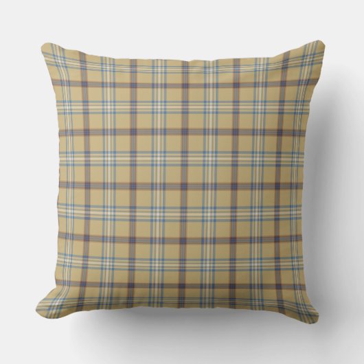 Tan and Wedgewood Blue Plaid クッション (正面)