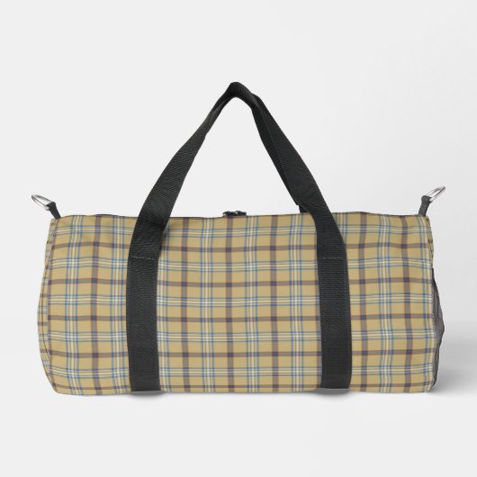 Tan and Wedgewood Blue Plaid ダッフルバッグ (正面)