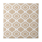 Tan and White Geometric Moroccan Lattice Pattern タイル (正面)