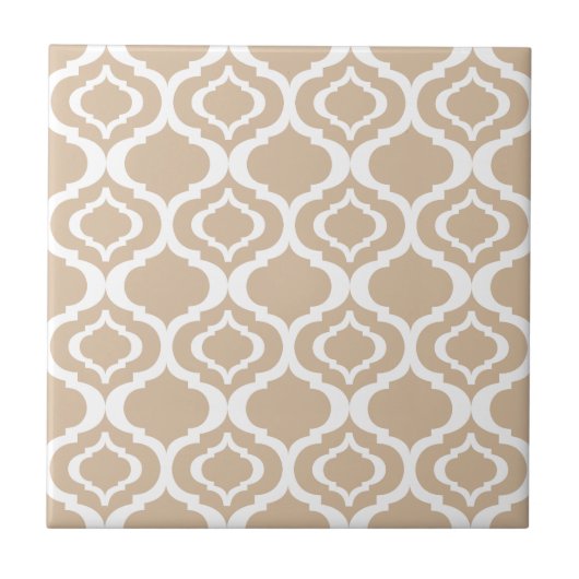 Tan and White Geometric Moroccan Lattice Pattern タイル (正面)