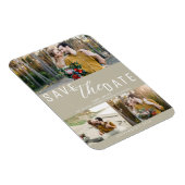 Tan Beige日付の3枚結婚の写真を保存 マグネット (右側)