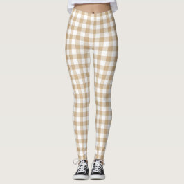Tan Beige Plaid Gingham レギンス