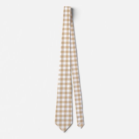 Tan Beige Plaid Gingham Neck Tie ネクタイ (正面)