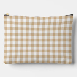 Tan Beige White Gingham Plaid アクセサリーポーチ