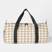 Tan Beige White Gingham Plaid ダッフルバッグ (裏面)