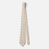 Tan Beige White Gingham Plaid Neck Tie ネクタイ (正面)