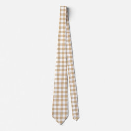 Tan Beige White Gingham Plaid Neck Tie ネクタイ