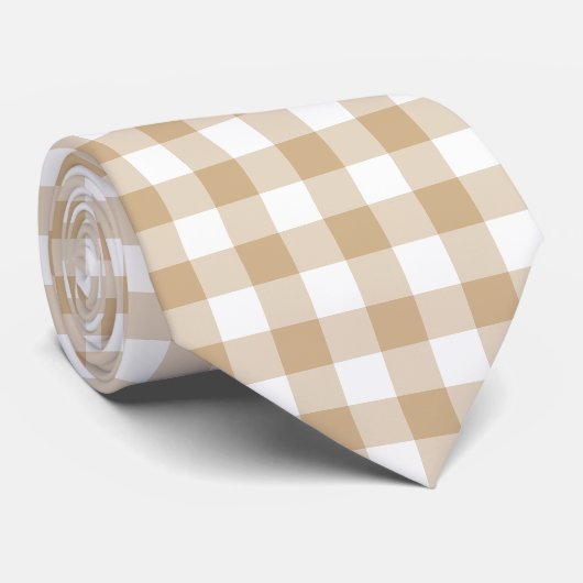 Tan Beige White Gingham Plaid Neck Tie ネクタイ (ロール)