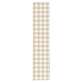 Tan Beige White Gingham Plaid Table Runner ショートテーブルランナー (正面)