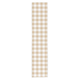 Tan Beige White Gingham Plaid Table Runner ショートテーブルランナー