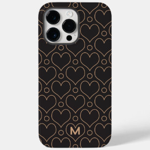Tan & Blackのラブハートと水玉模様パターン Case-Mate iPhone 14 Pro Maxケース