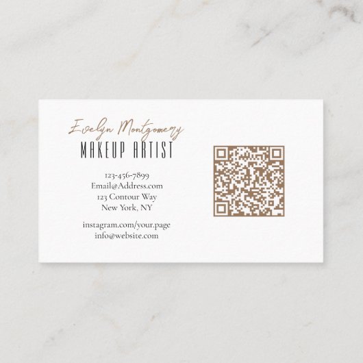 Tan Black QR Code Script Makeup Business Card 名刺 (裏面)