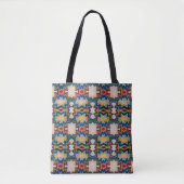 Tan, Blue, White & Red Tribal Inspired Shapes Tote トートバッグ (正面)