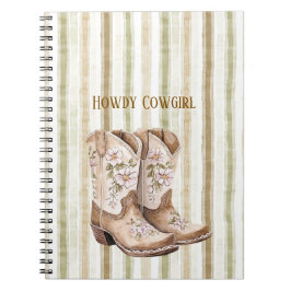 Tan Brown Blush Pink Floral Cowgirl Boots ノートブック