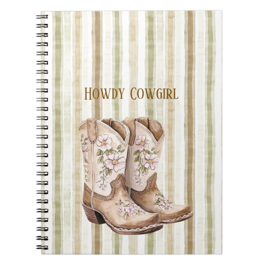 Tan Brown Blush Pink Floral Cowgirl Boots ノートブック (正面)