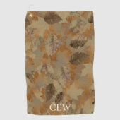 Tan Brown Leaves Custom Monogram or Name Camo ゴルフタオル (正面)