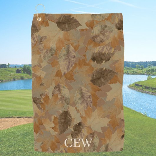 Tan Brown Leaves Custom Monogram or Name Camo ゴルフタオル