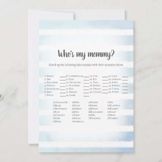 Tan Bunny Blue私のママの赤ちゃんシャワーのゲーム 招待状 (正面)
