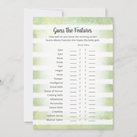 Tan Bunny Green Guess The Features Game Card 招待状 (正面)