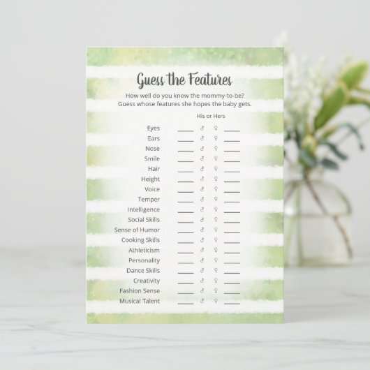 Tan Bunny Green Guess The Features Game Card 招待状 (スタンド正面)