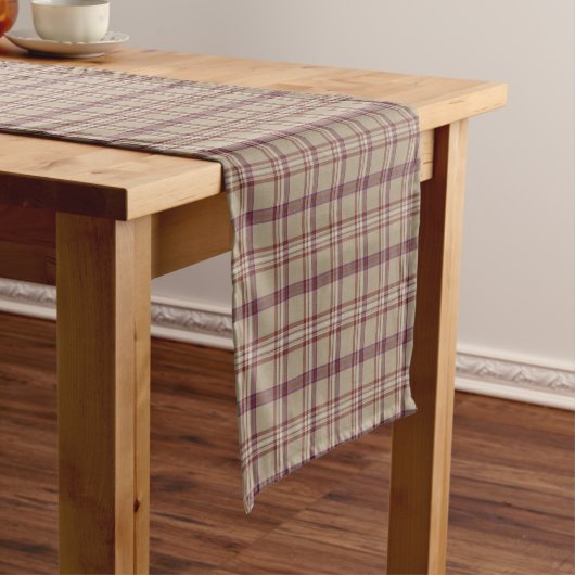 Tan Burgundy Plaid Classic Pattern Table Runner ショートテーブルランナー (インサイチュ)