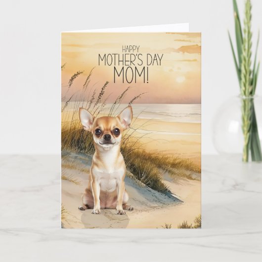 Tan Chihuahua Dog Sunset Beach Mother's Day シーズンカード (正面)