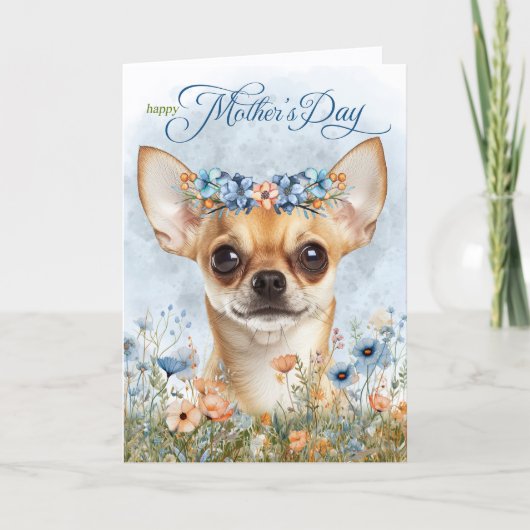 Tan Chihuahua Dog with Wildflowers Mother's Day シーズンカード (正面)