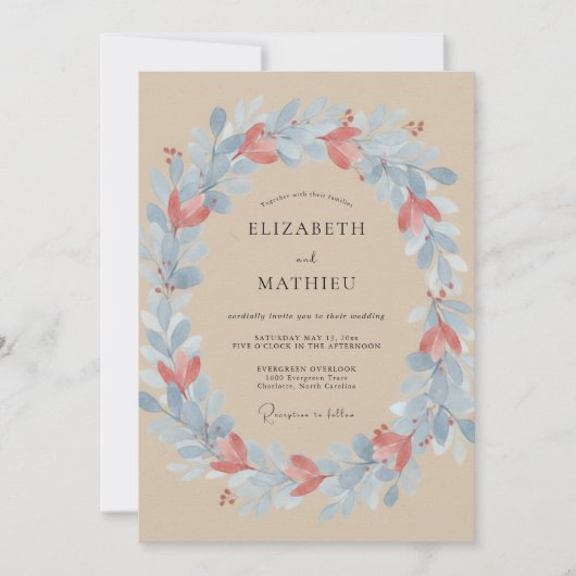 Tan Coral Ethereal Rustic Wedding 招待状 (正面)