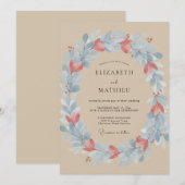 Tan Coral Ethereal Rustic Wedding 招待状 (正面/裏面)