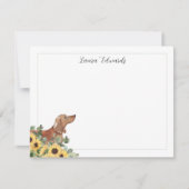 Tan Dachshund Sunflower Eucalyptus Personalized ノートカード (正面)