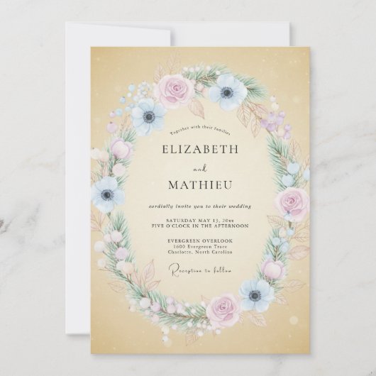 Tan Delicate Winter Wedding 招待状 (正面)