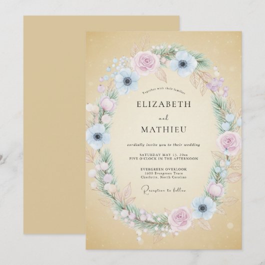 Tan Delicate Winter Wedding 招待状 (正面/裏面)