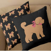 Tan Doodle Dog Black Background Pillow クッション