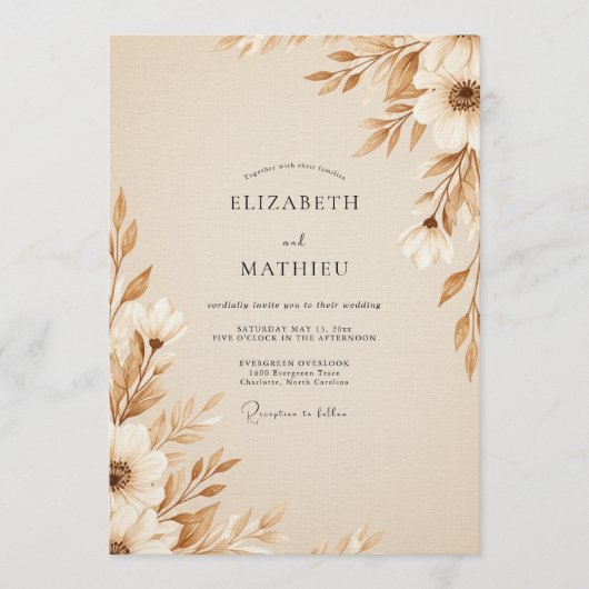 Tan Ethereal Botanical Wedding 招待状 (正面)