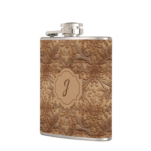 Tan Faux Tooled Leather Vinyl  フラスク (左)